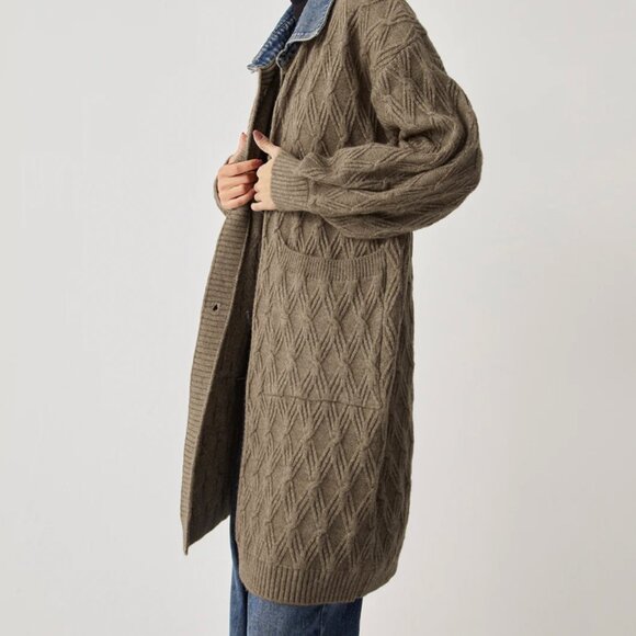 Commense Diamond Stitch Knitting Longline Cardigan - Picture 5 of 10